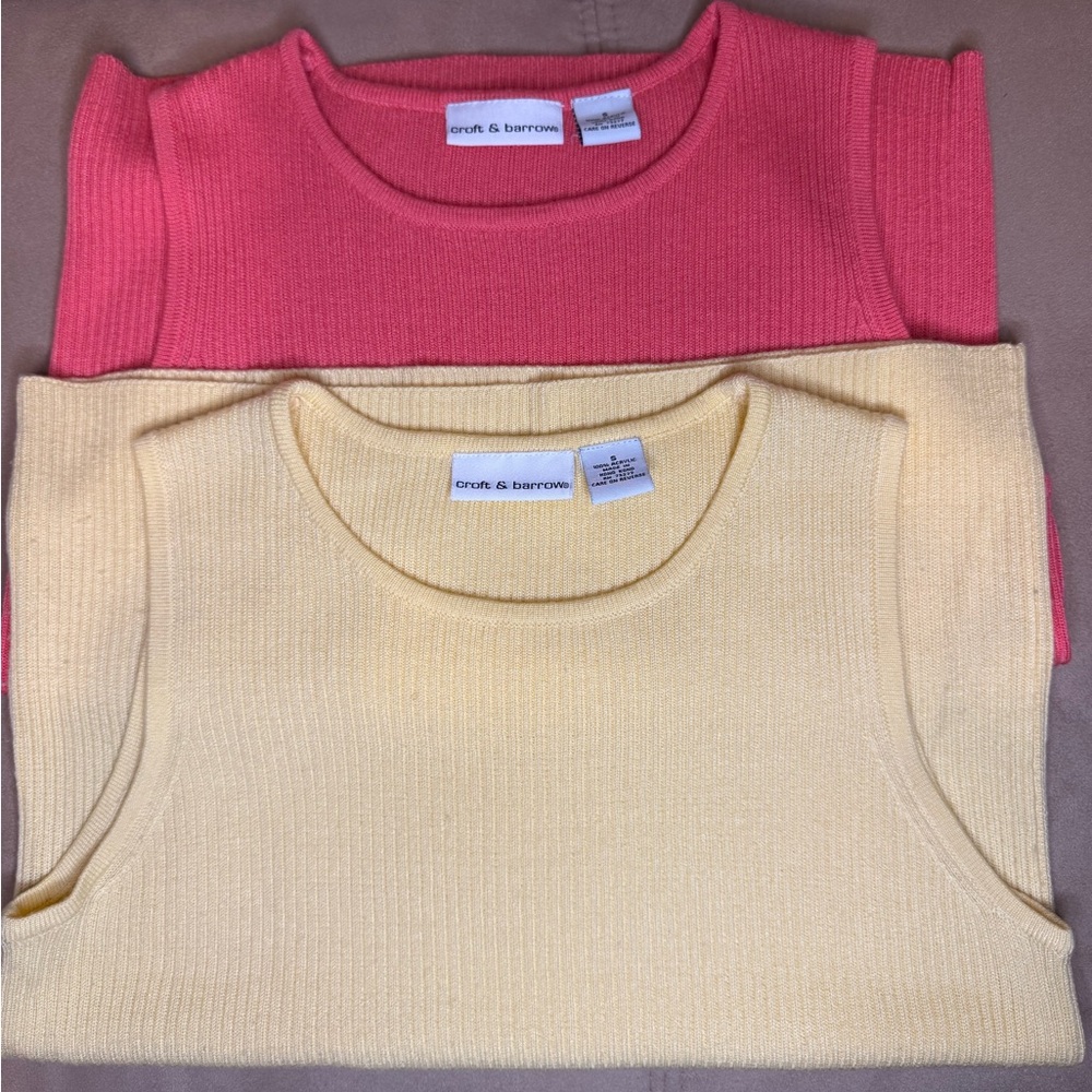 Croft & Barrow NWOT 2 Pc Small Yellow & Pink Sleeveless Sweater Tanks